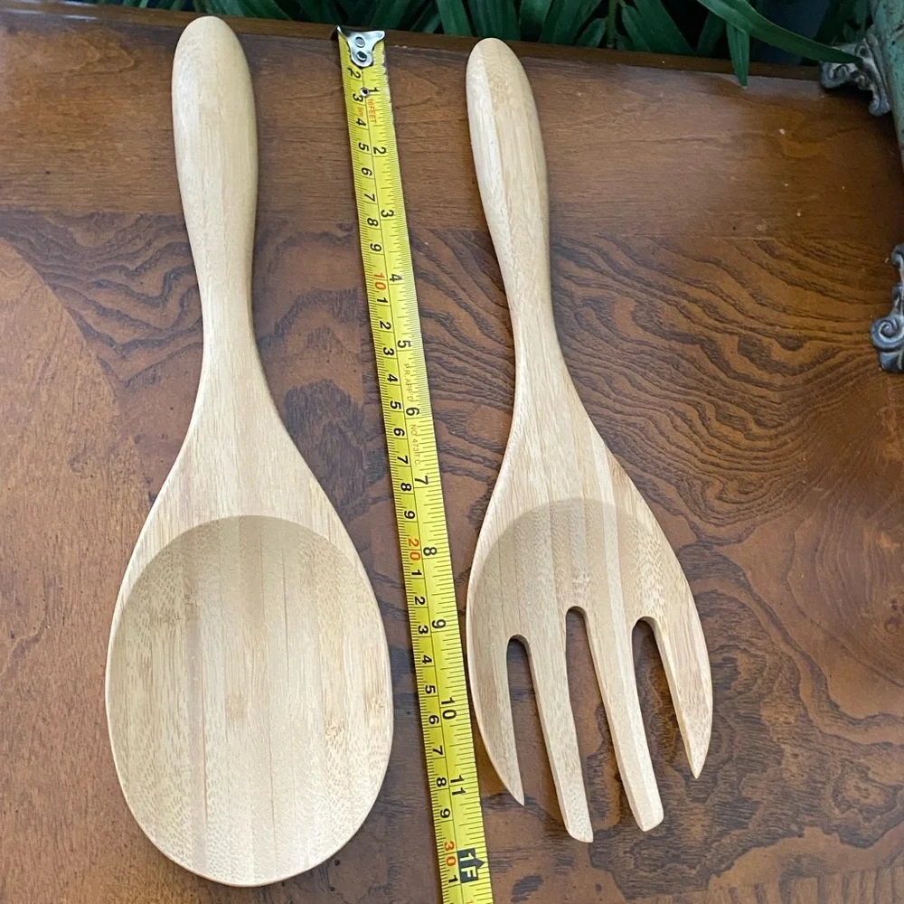 Island Bamboo Salad Serving Bowl with Utensils